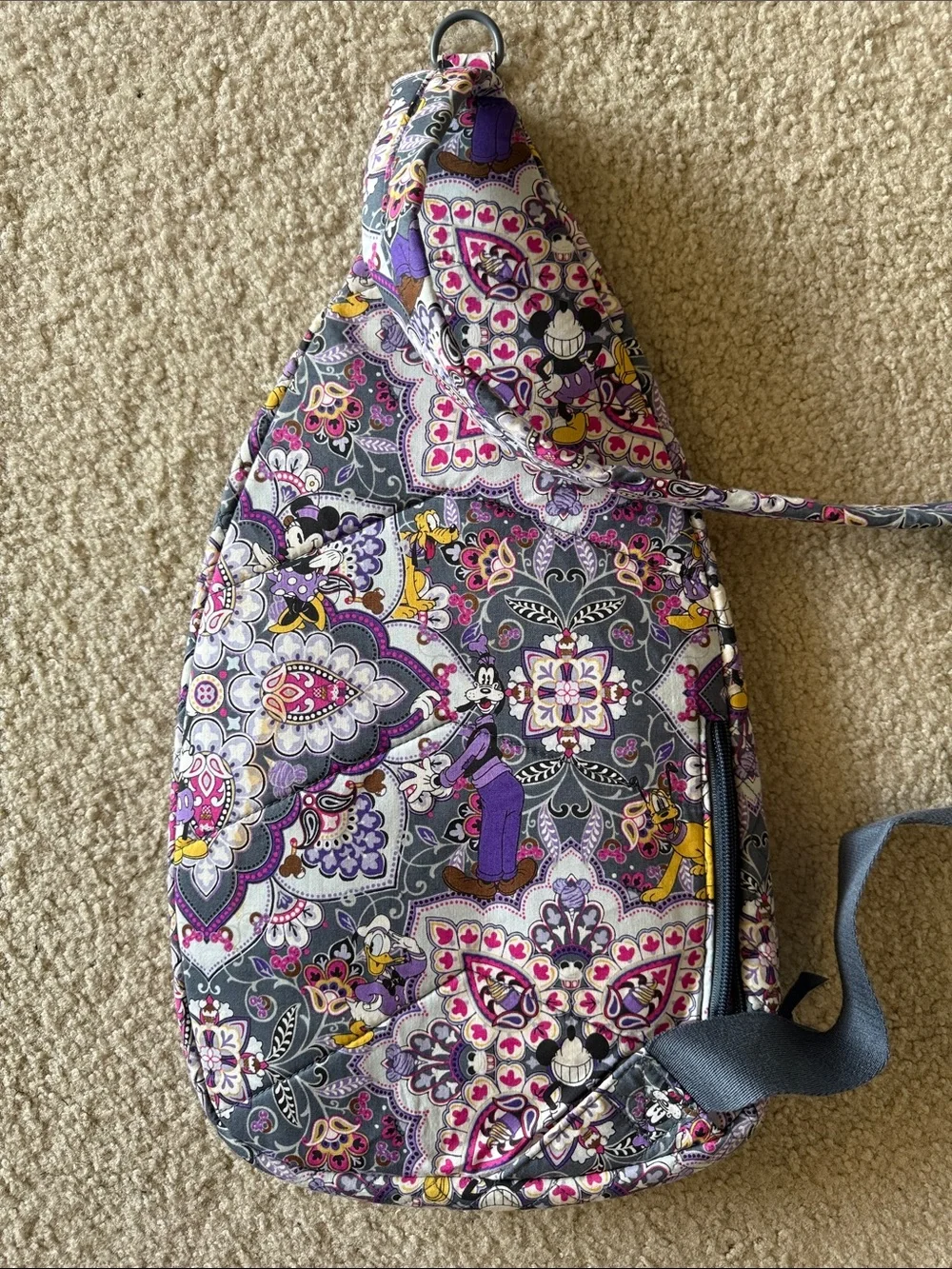 Vera Bradley Disney Pattern Gray and Purple Paisley Sling Backpack